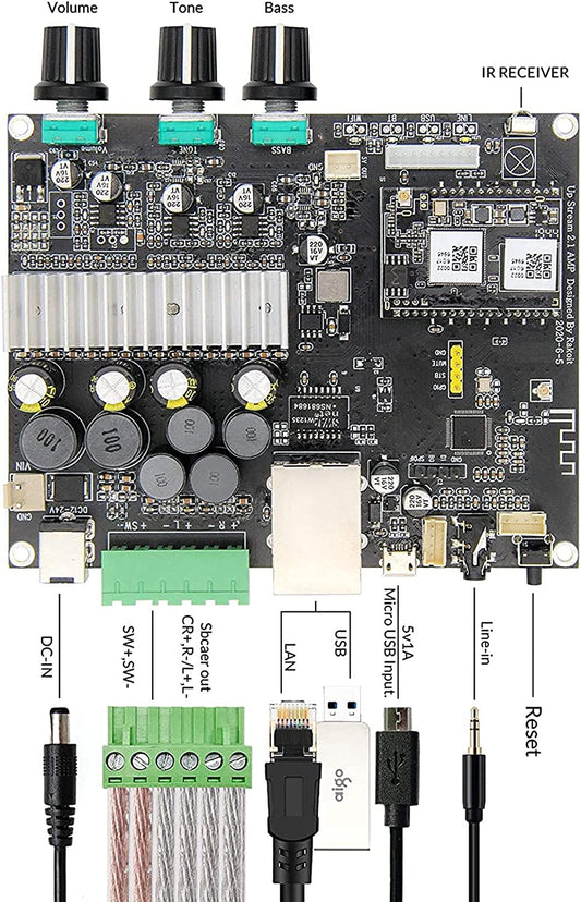 M12 Amplifier Board WiFi Bluetooth Home Audio for DIY Speaker-Up2stream Amp 2.1 Pro V5
