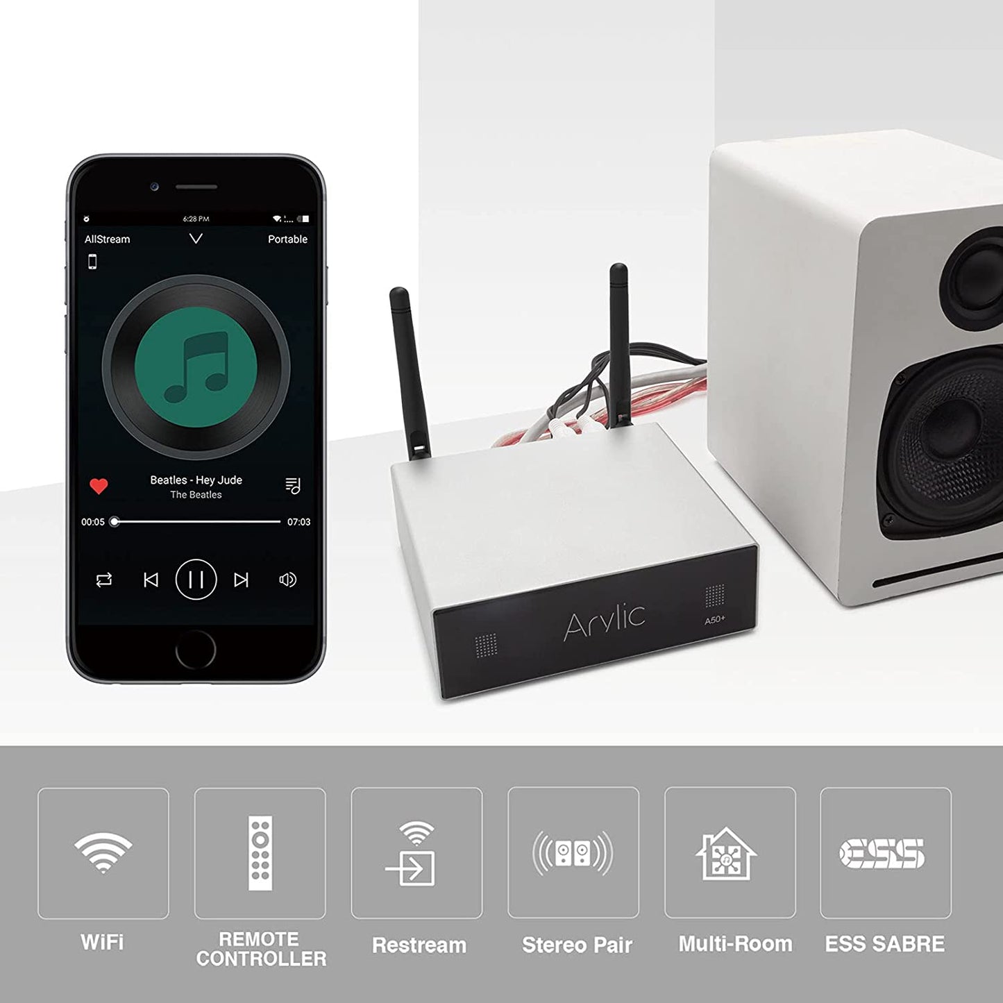 Airplayer A50+ WiFi Bluetooth Home Amplifier HiFi Audio Streaming Integrated for speakers-Up2stream